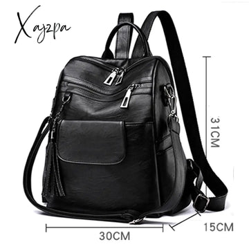 Xajzpa - Women Backpack Pu Leather Fashion Casual Tassel Bags High Quality Female Shoulder Bag